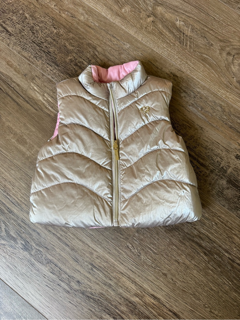 Mayoral Metallic Gold Puffer Vest and Reversible Pink Interior